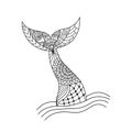 Hand drawn ornamental mermaid`s tail. Vector illustration isolated on white background. Royalty Free Stock Photo