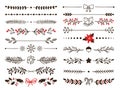 Hand drawn ornamental winter dividers. Snowflakes borders, Christmas holiday decor and floral ornate dividers vector set