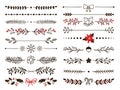 Hand drawn ornamental winter dividers. Snowflakes borders, Christmas holiday decor and floral ornate dividers vector set Royalty Free Stock Photo