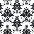 Hand Drawn Ornate Black Damask Seamless Pattern Vector Clip Art