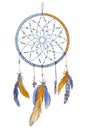 Hand drawn ornate Dream catcher with feathers in soft trendy colors. Astrology, spirituality, magic symbol. Ethnic tribal element.