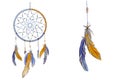 Hand drawn ornate Dream catcher with feathers in soft trendy colors. Astrology, spirituality, magic symbol. Ethnic tribal element.