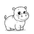 Hand drawn outline black vector illustration of a beautiful happy hippopotamus isolated on a white background for Royalty Free Stock Photo