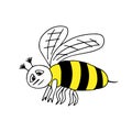 Hand-drawn outline black and yellow vector illustration of a tired sad bee isolated on a white background Royalty Free Stock Photo