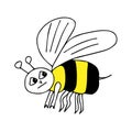 Hand-drawn outline black and yellow vector illustration of a tired sad bee isolated on a white background Royalty Free Stock Photo