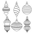 Hand drawn Outline Christmas balls collection for coloring Royalty Free Stock Photo