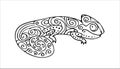 Hand Drawn Outline Doodle Stylized Black and White Funny Chameleon.