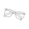 Hand drawn outline folded eyeglasses. Black and white doodle vector illustration isolated on a white background