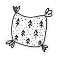 Hand drawn outline illustration of christmas pillow. Home accessories elements in doodle style