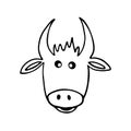 Hand drawn outline image of a cute cow or bull. Vector Illustration, isolated on white background Royalty Free Stock Photo