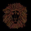 Hand drawn outline lion head decorated with abstract doodle zentangle ornaments. Sketch for your design Royalty Free Stock Photo