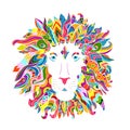 Hand drawn outline lion head decorated with abstract doodle zentangle ornaments. Sketch for your design Royalty Free Stock Photo