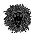 Hand drawn outline lion head decorated with abstract doodle zentangle ornaments. Sketch for your design Royalty Free Stock Photo