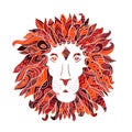 Hand drawn outline lion head decorated with abstract doodle zentangle ornaments. Sketch for your design Royalty Free Stock Photo