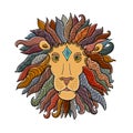 Hand drawn outline lion head decorated with abstract doodle zentangle ornaments. Sketch for your design Royalty Free Stock Photo