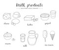 Hand drawn outline milk products.