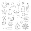Hand drawn outline nautical items set.