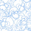 Hand drawn outline viola flowers seamless pattern for fabric, wallpaper and textile design