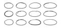 Hand drawn ovals set. Ovals of different widths. Highlight circle frames. Ellipses in doodle style. Set of vector