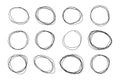 Hand drawn ovals. Set of pen drawing circles. Doodle ellipses. Highlight circle frames. Vector illustration. Royalty Free Stock Photo