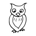 Hand drawn owl. Cartoon owl outline doodle style. Vector transparent illustration isolated on white background. Decoration for Royalty Free Stock Photo