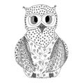 Hand drawn owl in zentangle style. Royalty Free Stock Photo