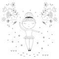 Hand drawn page for coloring book with cute little ballerina vector illustration. Royalty Free Stock Photo