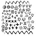 Hand drawn paint grunge brush geometrical elements. Hand sketched design ink shapes isolated on white background. Doodle vector d Royalty Free Stock Photo