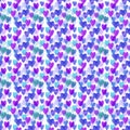 Hand drawn painted watercolor seamless pattern with random little small purple blue violet hearts on white background Royalty Free Stock Photo