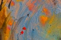 Hand drawn painting. Abstract art background with spots and lines. Color texture. Fragment of artwork. Brushstrokes of paint.