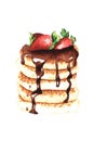 Hand drawn pancake with strawberries.