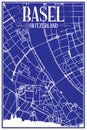 Hand-drawn panoramic city skyline poster with downtown streets network of BASEL, SWITZERLAND Royalty Free Stock Photo