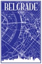 Hand-drawn panoramic city skyline poster with downtown streets network of BELGRADE, SERBIA Royalty Free Stock Photo