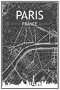 Hand-drawn panoramic city skyline poster with downtown streets network of PARIS, FRANCE Royalty Free Stock Photo