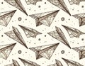 Hand Drawn Paper Airplanes Seamless Pattern Royalty Free Stock Photo