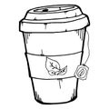 Hand drawn paper glass with tea. Vector illustration of a plastic cup with tea. Tea bag Royalty Free Stock Photo