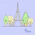 Hand drawn Paris scene, vintage France. Vector urban banner with