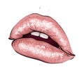 Hand-drawn parted sexy lips in nude color vector. Parted sexy lips beige lip color gloss. Beautiful woman`s open lips close. Lip Royalty Free Stock Photo