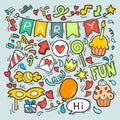 06-19-009 hand drawn party doodle happy birthday Ornaments background pattern Vector illustration Royalty Free Stock Photo