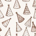Hand-drawn party hats seamless pattern for festive occasions and celebrations Royalty Free Stock Photo