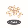 Hand drawn pasta farfalle isolated on white. Element for restaurant or food package design