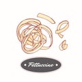 Hand drawn pasta fettuccine isolated on white. Element for restaurant or food package design