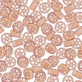 Hand drawn pasta rotelle or ruote seamless pattern. Background for restaurant or food package design