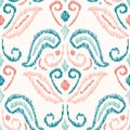Hand-Drawn Pastel Colored Traditional Ikat Boho Damask Vector Seamless Pattern Royalty Free Stock Photo