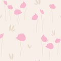 cute hand drawn pastel pink poppy flowers on delicate beige background abstract seamless vector pattern illustration Royalty Free Stock Photo