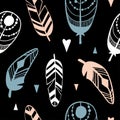 Hand drawn pattern with abstract feathers Royalty Free Stock Photo