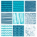 Hand drawn pattern collection 9 Simple textures for backround, fabric, scrupbook, baby showe Royalty Free Stock Photo