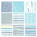 Hand drawn pattern collection 9 Simple textures for backround, fabric, scrupbook, baby shower Royalty Free Stock Photo