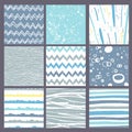 Hand drawn pattern collection 9 Simple textures for backround, fabric, scrupbook, baby shower Royalty Free Stock Photo
