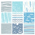 Hand drawn pattern collection 9 Simple textures for backround, fabric, scrupbook, baby shower Royalty Free Stock Photo